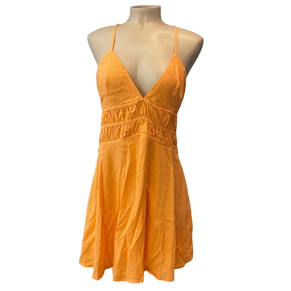 NEW MINKPINK Vallah Sherbert Orange A-Line Mini Dress Size Large V-Neck Women's - Picture 2 of 8